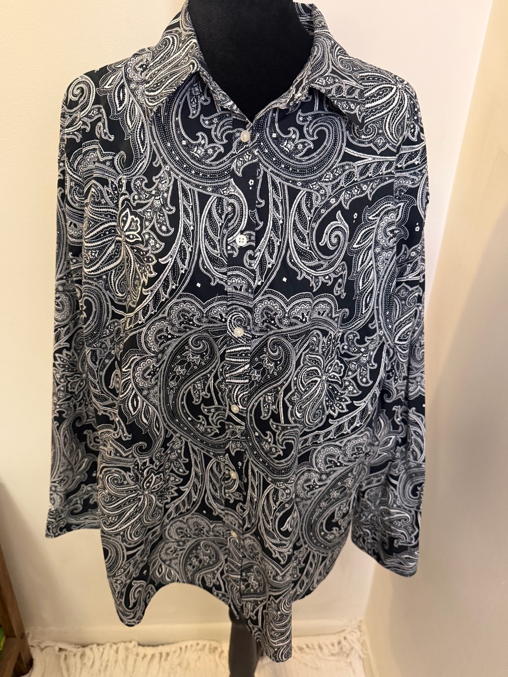Woman’s Ralph Lauren Black and White Paisley Button-Down Shirt